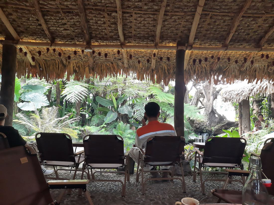 A garden coffee shop of the kind that fills the An Thuong grid behind My Khe Beach