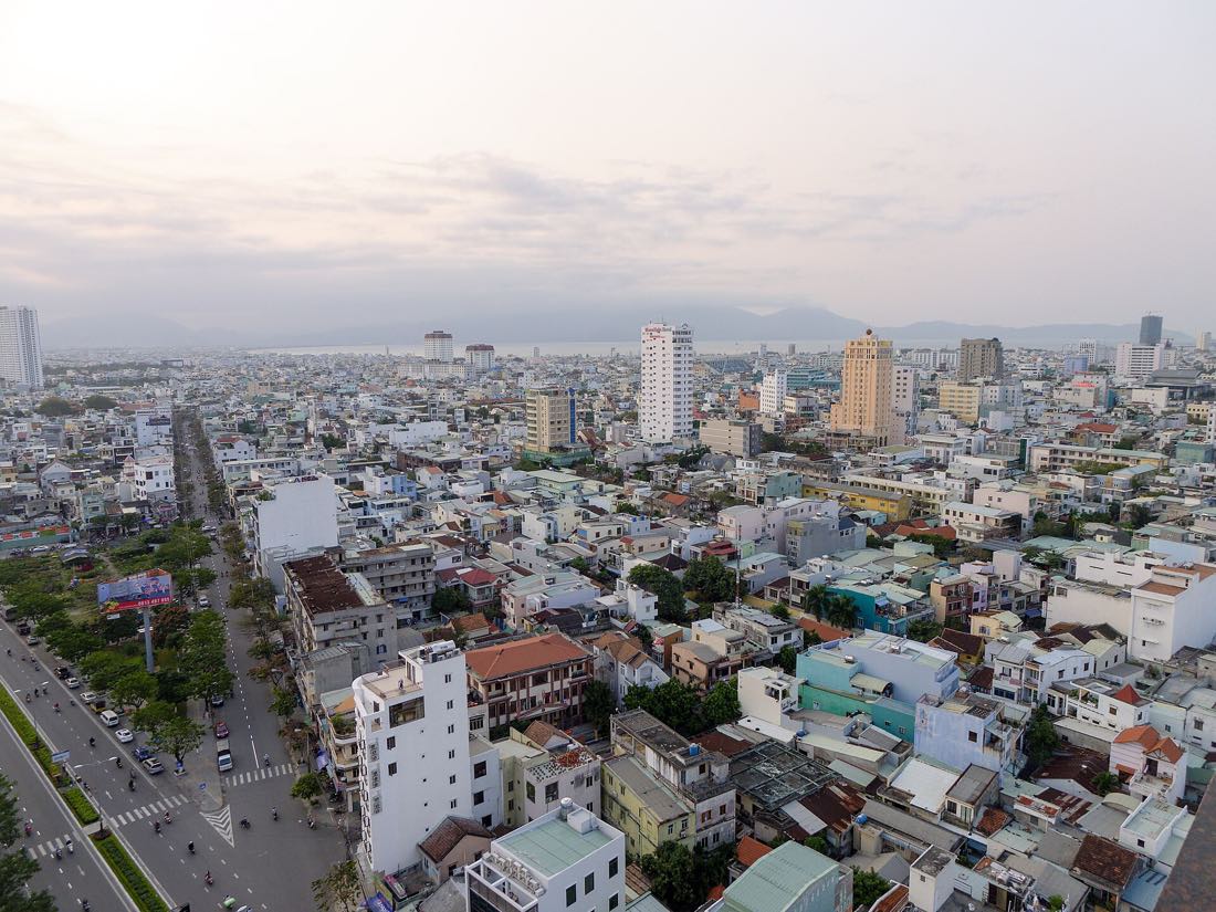 Sunset over Da Nang, river on one side and sea on the other