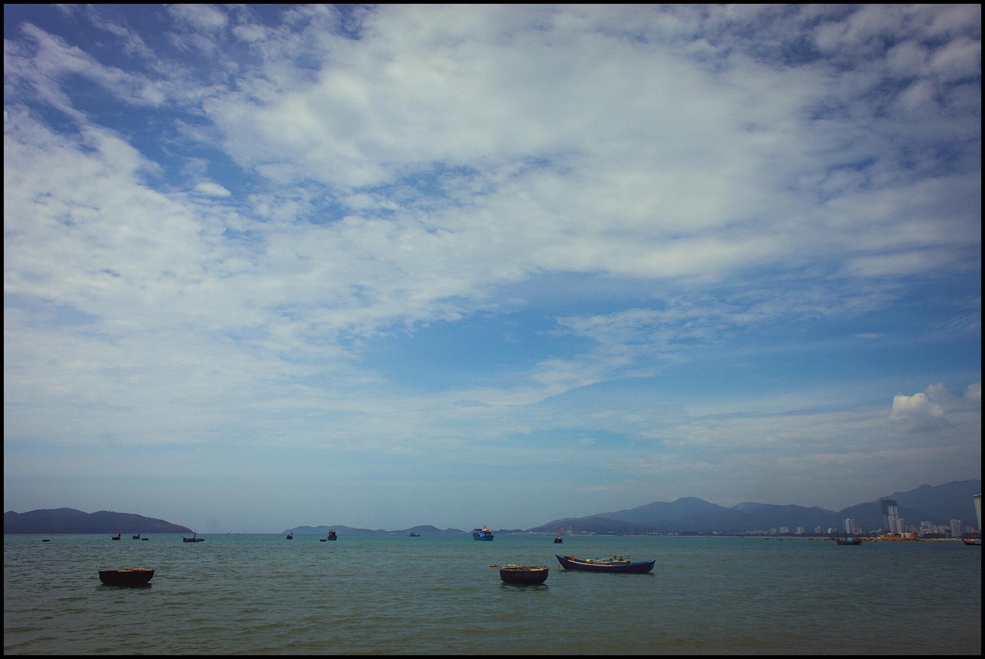 Clear blue sky over the beach at Da Nang in the dry season
