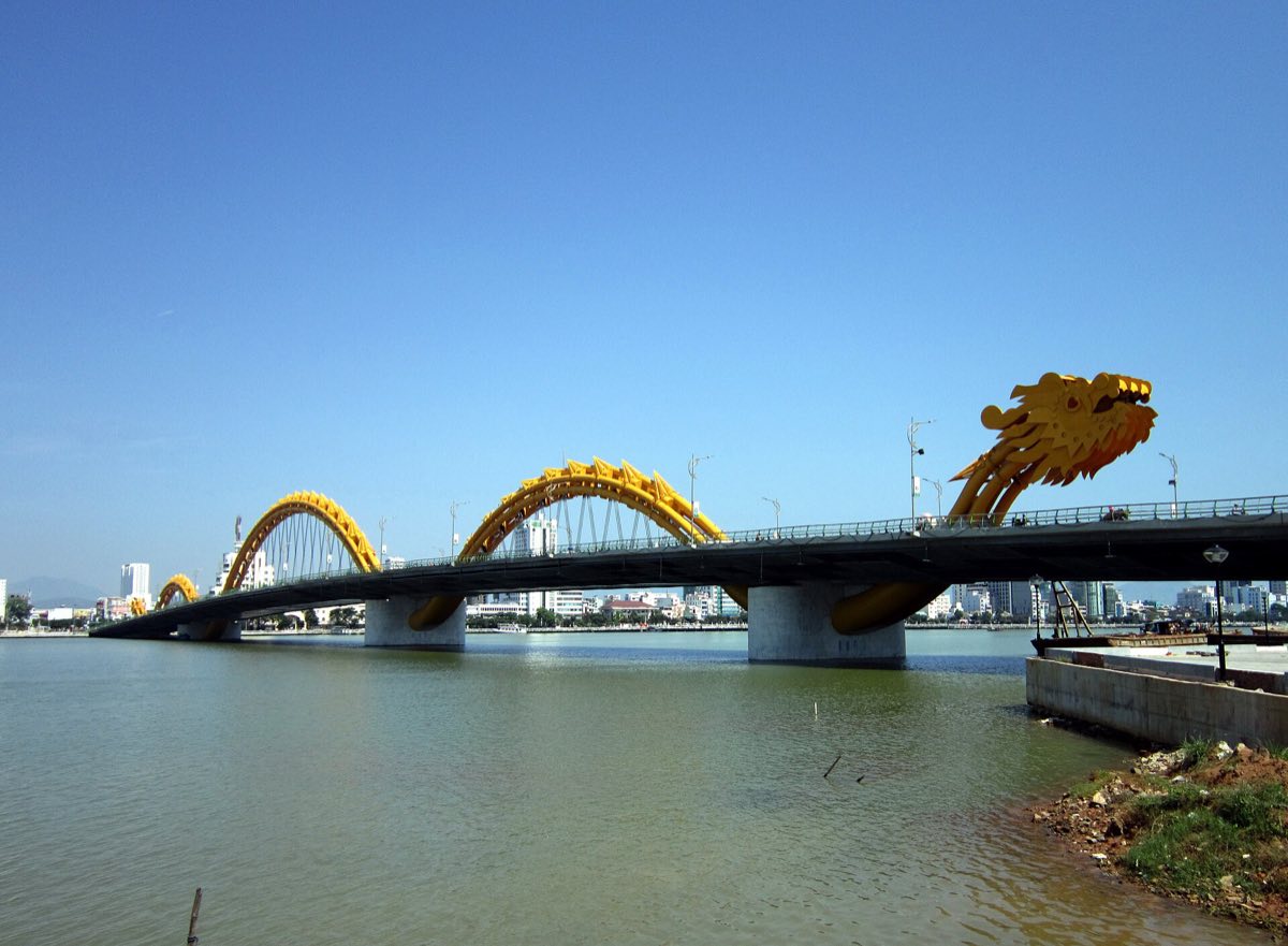 The steel dragon of the Dragon Bridge spanning the Han River in Da Nang
