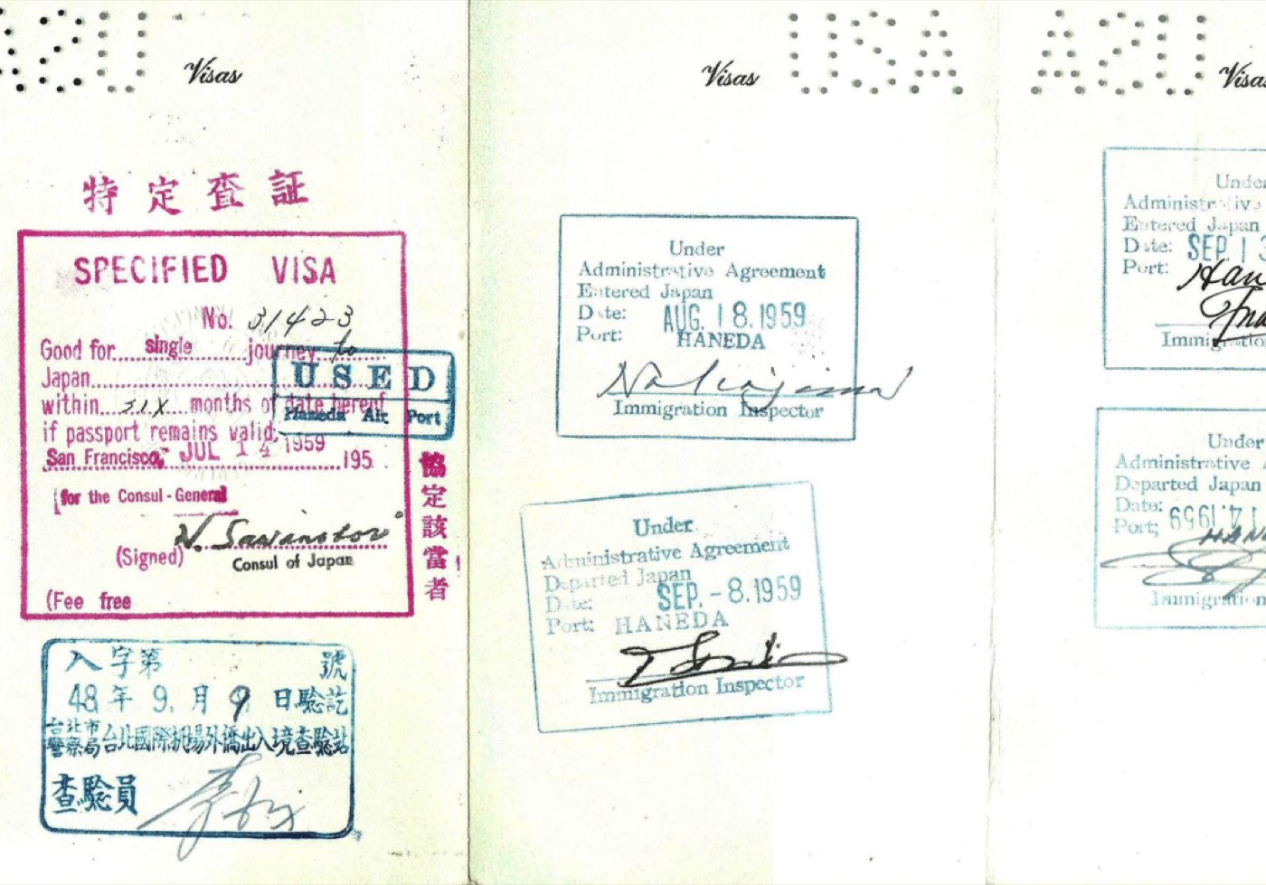 A passport open at the visa pages